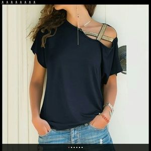 BLACK and GOLD CRISS CROSS TOP